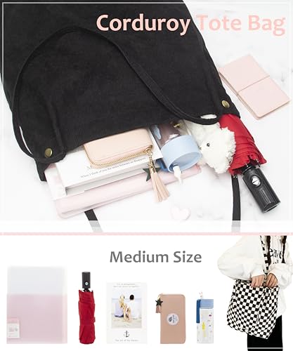 PAZIMIIK Corduroy Tote Bags for Women Travel Reusable Grocery Shopping Shoulder Go-to Everyday Bag for Work4