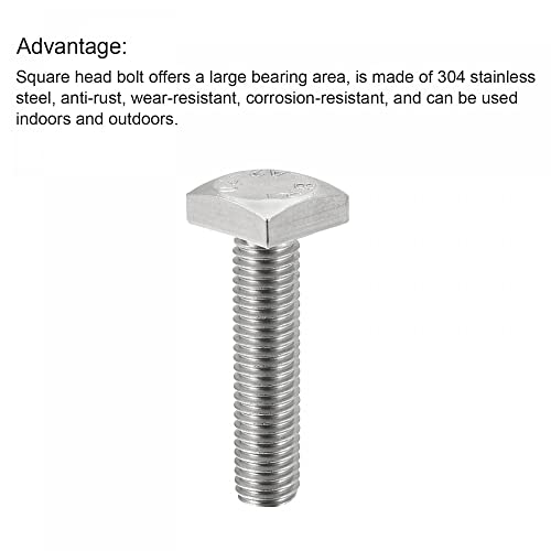 Image of uxcell Square Head Bolt, 5pcs M10x40mm Fully Thread 304 Stainless Steel Grade C Square Machine Screws