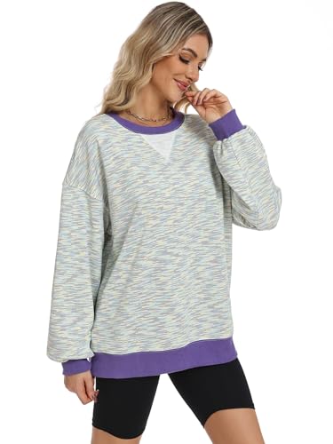 ANRABESS Women’s Striped Oversized Sweatshirts Crew Neck Long Sleeve Shirts Soft Color Block Pullover Top Fashion Clothing Large — view 6
