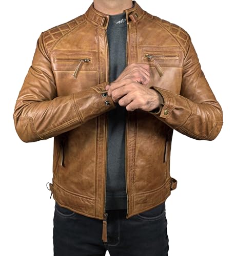 Leather Jacket Men - Cafe Racer Mens Jackets Casual Stylish Motorcycle Jacket - Lambskin Men's Biker Leather Jackets For Men2