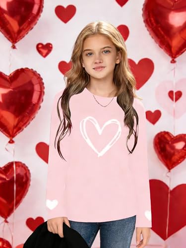 Image of Girls Valentines Day Shirt：Cute Heart Graphic Long Sleeve Tee Tops 6-14y