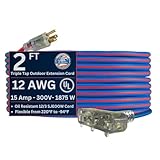 Triple Outlet three Conductor Grounded EXTREME All-Weather SJEOW Cord - 300V 12/3 x 2ft