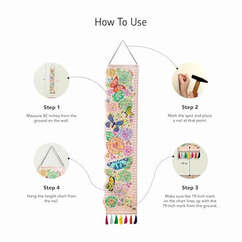 Image of ZOOKEEPER Height Chart for Kids (19 inch-72 inch) Premium Flutter Bloom Durable Cotton Wall Hanging Growth Measuring Ruler for Baby Room, Nursery and Playroom Cute Home Wall Decor and Perfect Gift for Boys and Girls