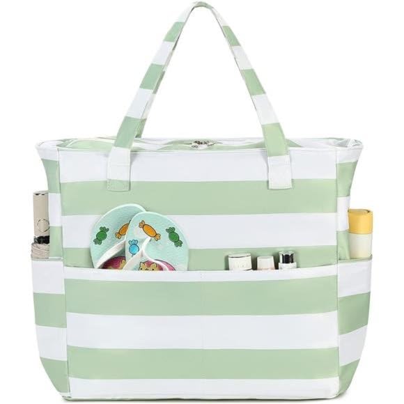 hirta Cery Tote Bag for Women Office Work Multipurpose Shoulder Bag with Zipper Pocket Teacher Travel Grocery Beach Hobo Bag Waterproof Sandproof Lightweight Pool Bag (Light Bolt Green)-picture-48