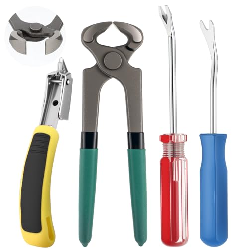 4Pcs Nail Puller and Staple Remover Tool Set - Nail Tack Removers, U Tack Lifter, End Cutting Plier, Carpet Remover Tool for Furniture Floor Wall Wooden Case Car Photo Frame
