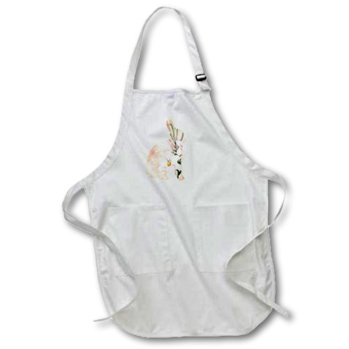 3dRose apr_110524_1 Peach and White Lilies Botanical Bunny-Easter-Full Length Apron with Pockets, 22 by 30-Inch, White