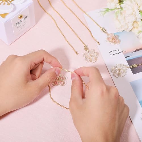 Image of GLOBLELAND 4 Pcs Flower Ceiling Fan Pull Chain Alloy Glass Ceiling Fan Extension Ornaments Light Pull Chain with Connector for Ceiling Light Fans