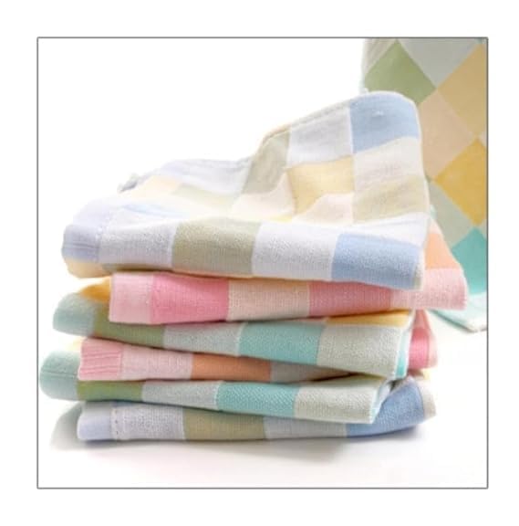 Baby Hand Face Towel Muslin Cotton Towel Washcloth for Newborn Extra Soft Hankies Reusable Washable, Absorbent Napkins for Babies Infants Toddlers Handkerchief Assorted Colour Pack of 6 (Square 1)-image-10