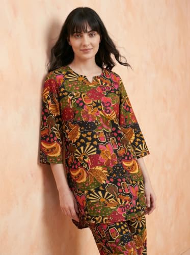 Image of Bee M Pee Designer Trendy Floral Printed Poly Rayon Cotton Kurta Coord Sets for Women | Stylish Casual Kurti Tunic Cord Set with Pant for Woman for Office