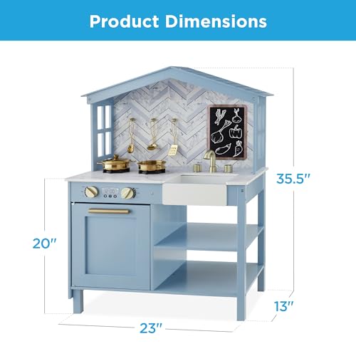Best Choice Products SKY7046 Farmhouse Play Kitchen Toy, Wooden Pretend Set For Kids W/Chalkboard thumb #6