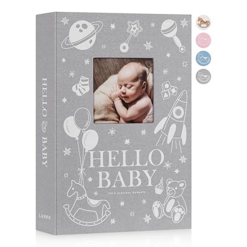 Image of Lanpn Baby Photo Album 4x6 300 Pockets, Linen Newborn Bebe Ultrasound Photo Album with Memo Writing Area, Cover Photo Book, Picture Album for kids, Baby Boy Memory Book Keepsake Grey