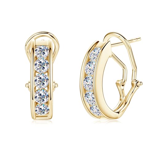 AINUOSHI Moissanite Hoop Earrings for Women Channel-Set J-Hoop Earrings 1 Carat (CTW) Lab Created Gold Plated 925 Sterling Silver Half Hoops Huggie Omega Back Earrings