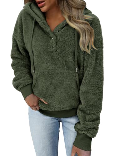 onlypuff Sherpa Pullover Pullover für Frauen Fleece Sweatshirts Winter Warme Tunika Tops Pullover, #1 A-Kaki, XXL