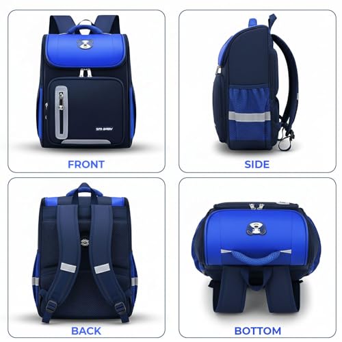 Image of Kids School Bag for Boys Girls 6-10 Years, Bear Graphic Flap Backpack, Lightweight Waterproof School Bag with Large Capacity, Padded Straps, Durable Backpack for School