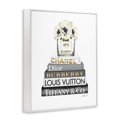 Image of 'White Poppies Grey Fashion Books'| Framed Giclee Art
