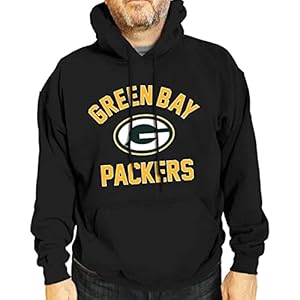 Team Fan Apparel NFL Adult Gameday Hooded Sweatshirt – Poly Fleece Cotton Blend – Stay Warm and Represent Your Team in Style (Green Bay Packers – Black, Adult X-Large)