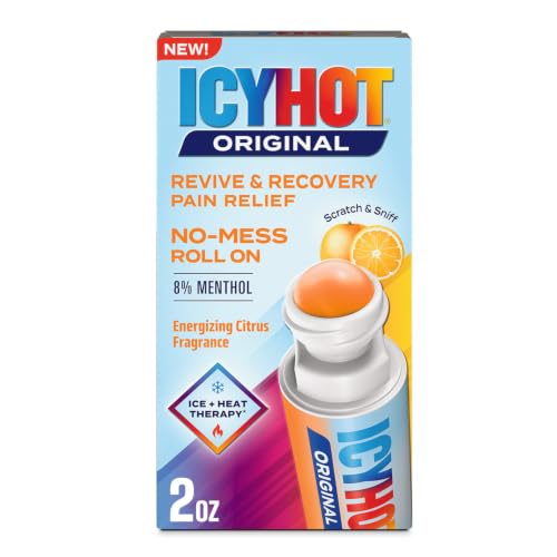 Image of Icy Hot Original Revive & Recovery Relief Roll-On, Energizing Citrus, 2 oz. | No-mess applicator, fast-acting pain relief with menthol 8%, help backaches, neck, shoulder, knee, elbow, ankle and leg pain