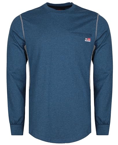 BOCOMAL FR Shirts for Summer Breathable Vented Design 6oz Heather Jersey Flame Resistant Long Sleeve Crew T Shirt