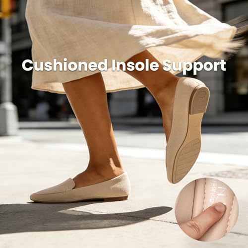 Image of MUSSHOE Pointed Toe Flats for Women, Comfortable Business Casual Work Shoes, Slip On Loafers with Arch Support, Office Walking Flats for All Day Standing