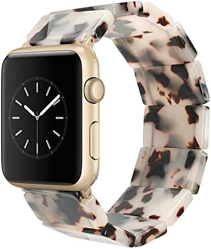 Heesch Women Resin Fashion Watch Band Compatible with Apple Watch Bracelet Jewelry Cute Wristband Strap for iWatch 7/6/5/4, Ivory Tortoise, 38/40/41mm