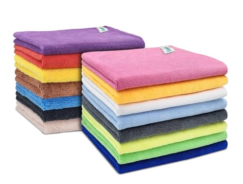 Image of SOFTSPUN B Quality Microfiber Cloth - Going Cheap! 15 pcs - 40x60 cms 340 GSM Assorted Colour Thick Lint & Streak-Free Multipurpose Cloths - for Car Bike Cleaning Polishing Washing & Detailing.