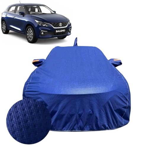 Image of Car Cover For Maruti Suzuki Baleno (2022-2026) | 100% Waterproof Cover with Antenna & REFLECTIVE Mirror Pockets | Dustproof, Scratchproof, Heatproof Baleno Car Cover |Soft Cotton Lining| BLUE