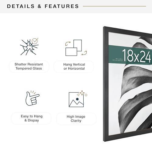 MCS Studio Gallery 18x24 Poster Frame Black Woodgrain, Vertical & Horizontal Wall Hanging Large Picture Frame for Photos, Posters & Art Prints (2-Pack)