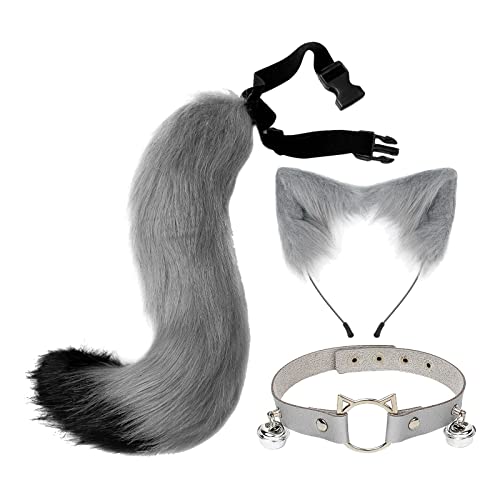 Oreilles et queue de chat cosplay gris - Ensemble 3 pièces pour déguisement Halloween