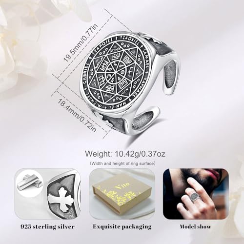Vito 925 Sterling Silver Adjustable Band Ring for Women Men, Seven Archangels Evil Eye Hecate Triple Moon Goddess Rings Vintage Jewelry4
