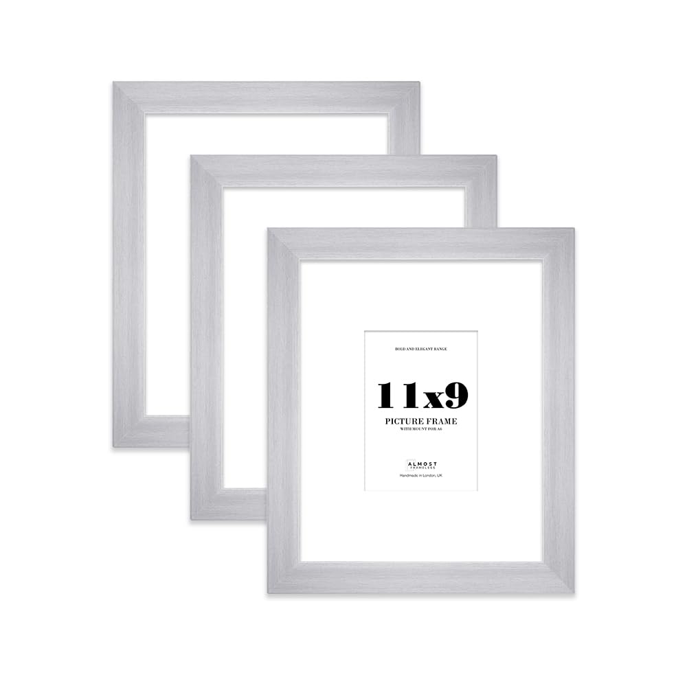 11x9" Silver Frame With Mount for A6 Pictures 28mm Edge Portrait and Landscape Display with Wall Hooks and Kickstand, 3 Pack