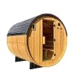 Backyard Discovery Paxton 4-6 Person Traditional Cedar Outdoor Barrel Sauna with Electric Sauna Heater, Glass Door, Sauna Rocks, Dry Heat, Steam Sauna, LED Lights, Wi-Fi Panel, Sauna Accessories