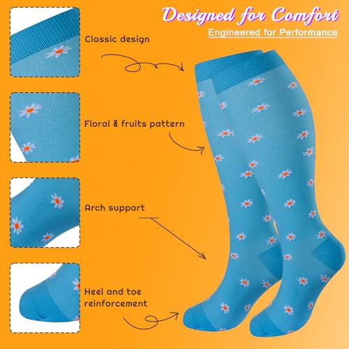 Image of Plus Size Compression Socks for Women & Men 4 Pairs, Wide Calf Extra Large 20-30 mmHg Knee High Support Socks for Travel, Running, Nurse