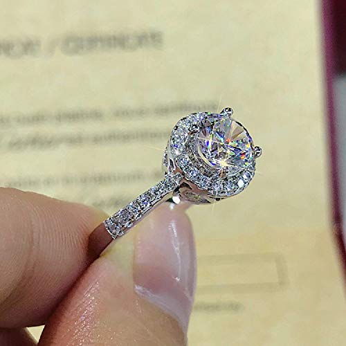 CHWLNJN S925 Sterling Silver Shiny Full Diamond CZ Ring for Women's Cubic Zirconia Stepless Halo Engagement Ring Eternal Wedding Ring Size 6-10 (9)2