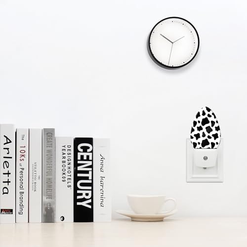Image of Black White Cow Print Night Light Animal Skin Farmhouse Plug-in Nightlight Energy Saving 0.5W LED Lighting for Boys Girls Men Women