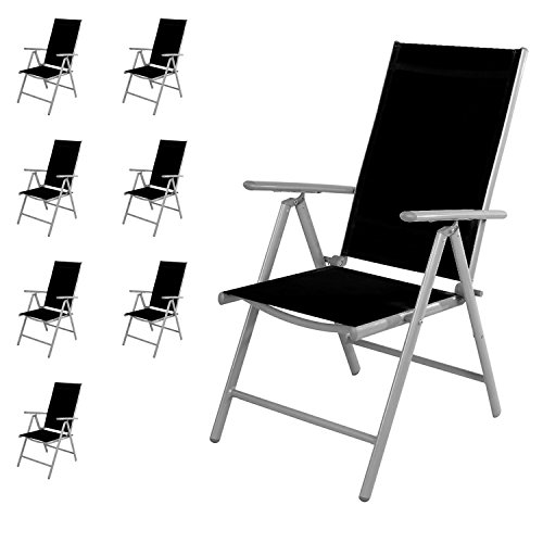 Mojawo 8-Piece Garden Chairs - High-Backed Recliner 7-Way Adjustable - Foldable - Weatherproof Aluminium - Weatherproof Garden Furniture - Silver/Black