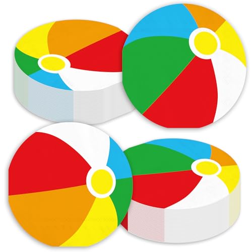 FYSUIMU 60Pcs Beach Ball Party Paper Napkins Summer Pool Ball Disposable Napkin Round Beach Ball Dinner Luncheon Napkins for Summer Holiday Hawaiian Birthday Baby Showers Party Tableware Decor