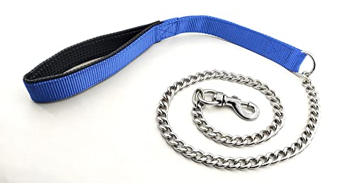 Image of RvPaws Diamond Cut Heavy Duty Dog Leash Metal Dog Leash Dog Chain with Padded Handle, Durable Leash Grinder Chain Heavy Hook Handle Leash Chain (Blue)