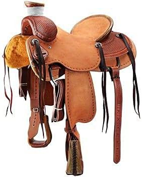 Western Horse Saddle Wade Tree A Fork Ranch Roping Work Handmade Tooled Carved Premium Leather Equestrian Trail Horse Saddle for Horse Riding Size: 10-18 inches Seat, OS275