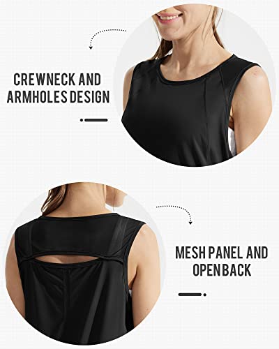 Libin Women's Sleeveless Workout Tops Athletic Running Tank Tops For Women Mesh Open Back Yoga Tops Tennis Gym Shirts, Black, Small #TOP2