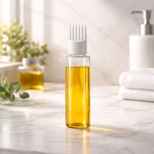 Image of Hian Hair Oil Applicator Bottle With Comb Tip, Transparent Plastic Scalp Dispenser For Easy Oil & Shampoo Application, Refillable Bottle For Root Care (White Color, Pack of 2) ,100 Ml