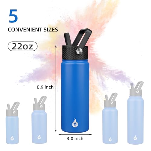 Image of BJPKPK Insulated Water Bottles with Straw Lid, 22oz Cold & Hot Thermo, Stainless Steel Metal Water Bottle with 3 Lids, Reusable Thermo, Cups, Mugs for Daily Use-Sapphire