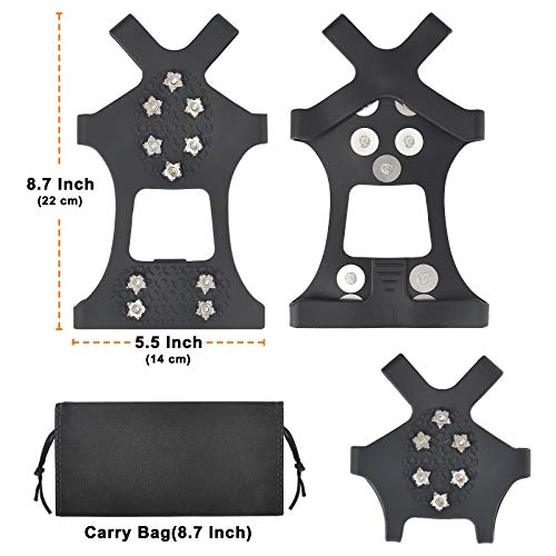 takyu 10 Spikes Crampons, Upgraded Stainless Steel Anti-Slip Microspikes, Ice Cleats for Hiking Shoes and Boots (Size L)