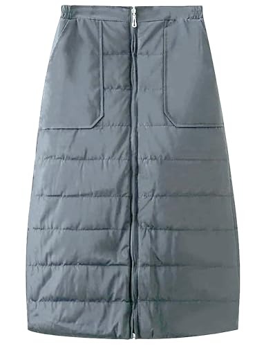 Shiyifa Womens Quilted Puffer Skirt Insulated Down Long Skirt Zip Front Padded Skirt with Pockets