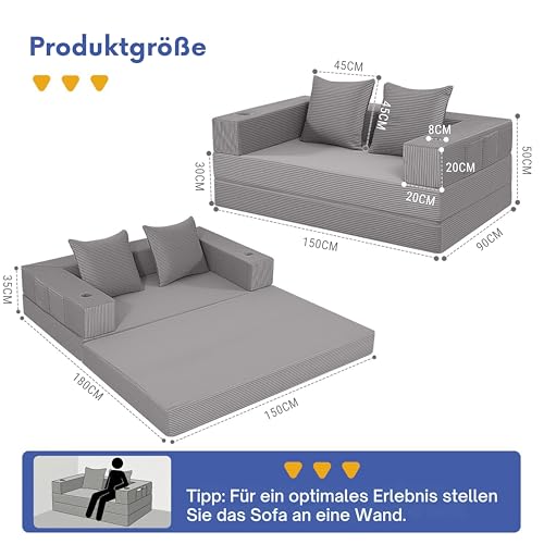 Sofá cama convertible 4 en 1 cómodo sillón cama plegable con reposabrazos gris 3