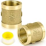 FLEXNOVA 2 Stück Muffe 1/2 Zoll, Messing Muffe Adapter G1/2"(20mm) Doppelmuffe mit Gewindedichtband Messingfittings für Rohranschluss Trinkwassersystem Ig x Ig