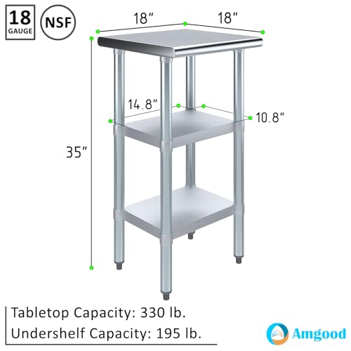 Image of AmGood Stainless Steel Work Table with 2 Shelves | NSF | Metal Utility Table (18 inch Long x 18 inch Deep)