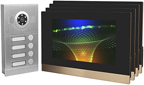 IP Video Türsprechanlage, Unterputz-Türstation IP65, 4X 10 Zoll Monitor, App, HD-Kamera 115°, Türöffner-Fkt, 32GB Speicher, PoE-Switch, 4