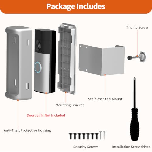 Image of Yaluyo No-Drill Doorbell Mount with Rain Cover, Anti-Theft Door Kits Compatible with Battery Doorbell /Plus /Pro(2026 Model),Quick Install Doorbell Camera Holder for Apartment, Silver