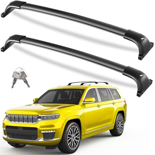 KINGGERI 300lbs All Aluminum Roof Rack Cross Bars Compatible with Jeep Grand Cherokee L 2021-2026 and 2022-2026 Grand Cherokee WL Lockable Heavy Duty Crossbars Rooftop Cargo Basket Luggage Kayak