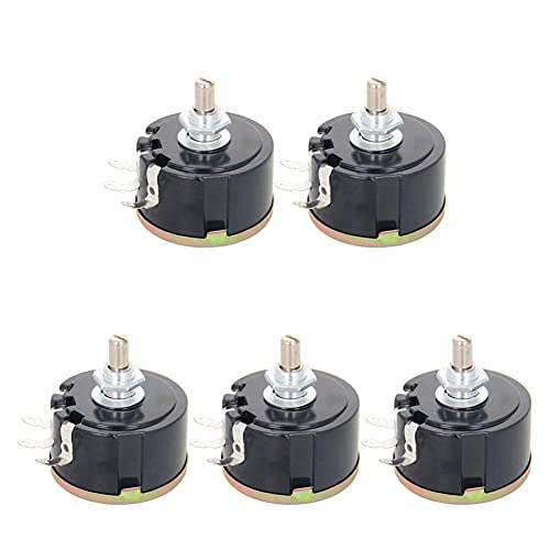 Fielect 5Pcs 10K Ohm Single Turn Wire Wound Potentiometer 3W Wire Wound Universal Variable Resistor 6mm Shaft Potentiometer, WX112(050)-10K